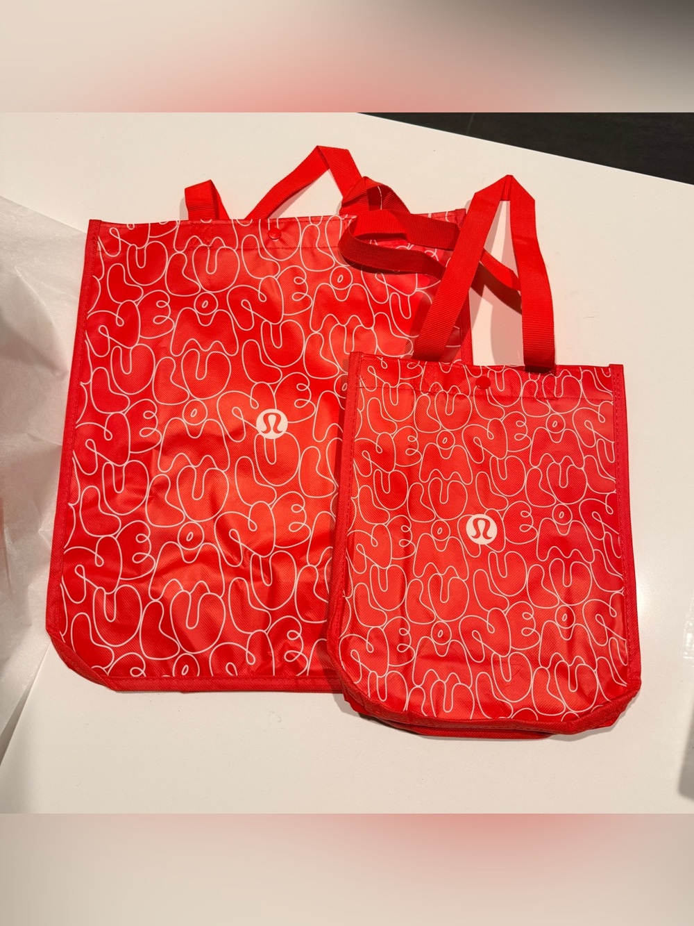 NWOT Lululemon Reusable Red Graphic SMALL & LARGE Bag/Tote - Lot Of 2